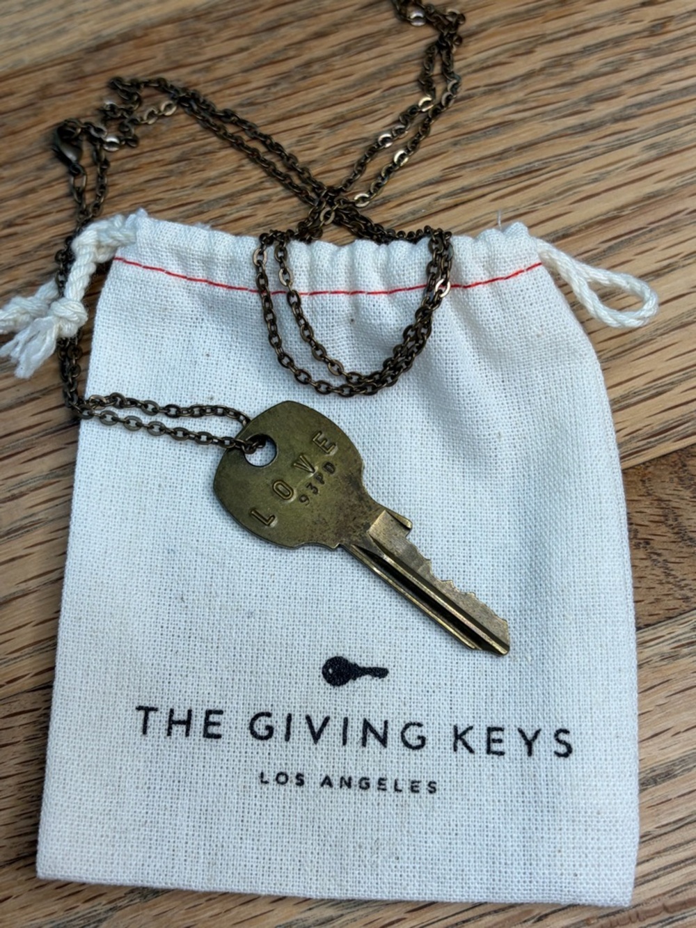 The Giving Keys Brass LOVE Key Pendant Necklace 30”